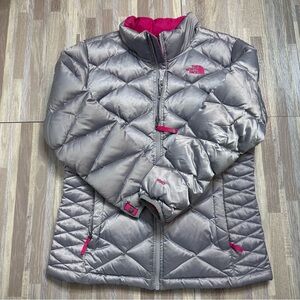 The North Face Girls XL (18) Quilted Down-Filled Puffer Jacket Silver & Pink